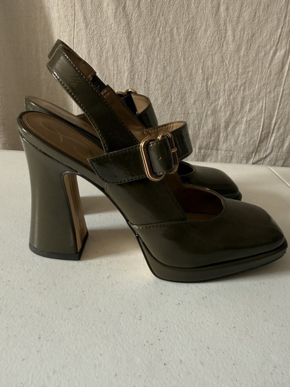 Sam Edelman Jildie Olive Patent Mary Jane Slingback Platform Heels 7.5 - Picture 3 of 3